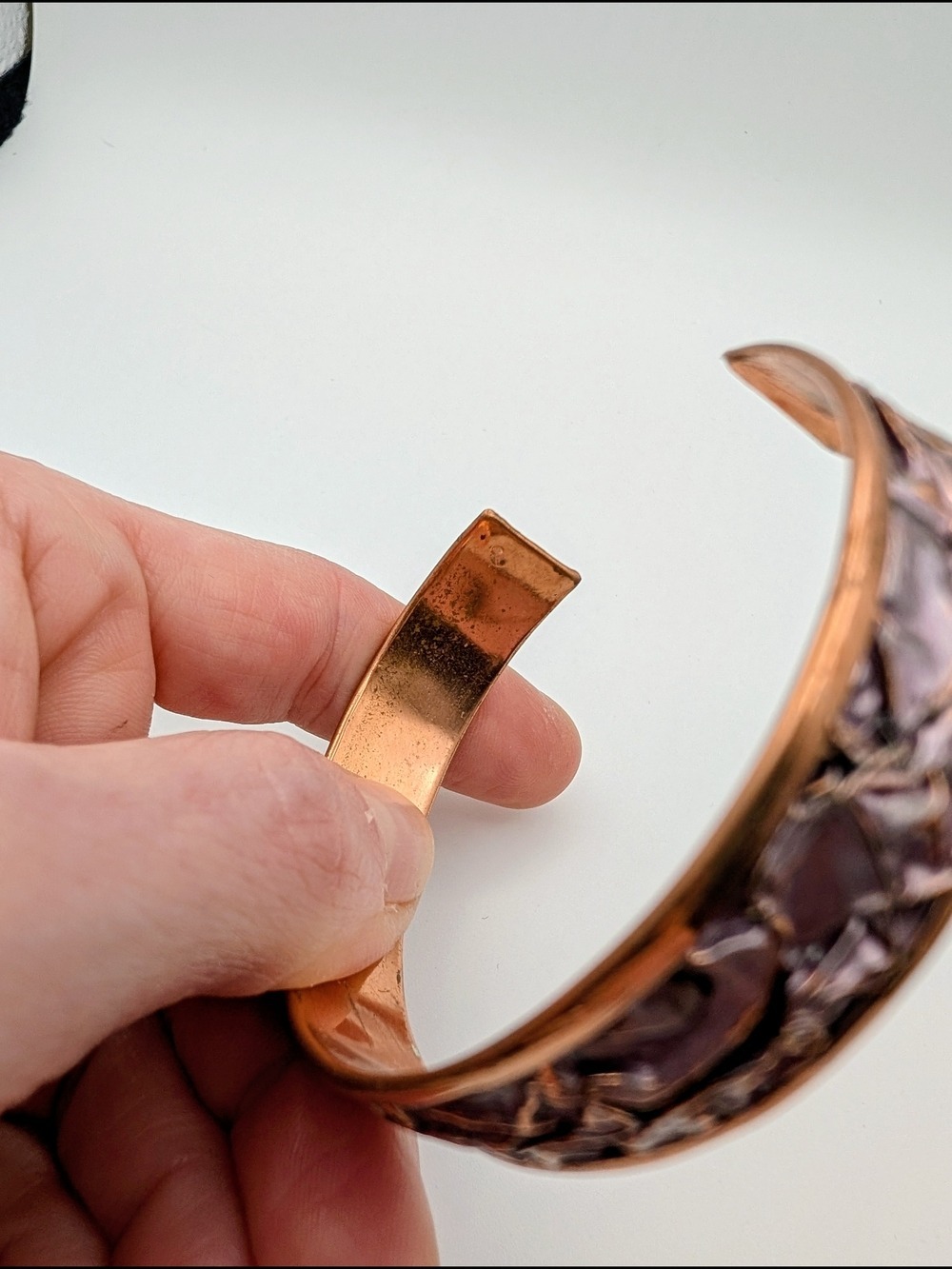 Artisan Textured Copper Cuff Bracelet in Copper and Pink - Picture 6 of 6